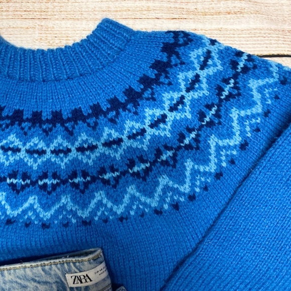 Vintage 80s Handmade Fair Isle Knit Pullover | Women’s Medium | Blue Tones - Picture 4 of 7